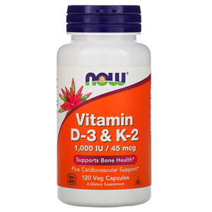 NOW. Vitamin D3 и К2, 120р растительных caps