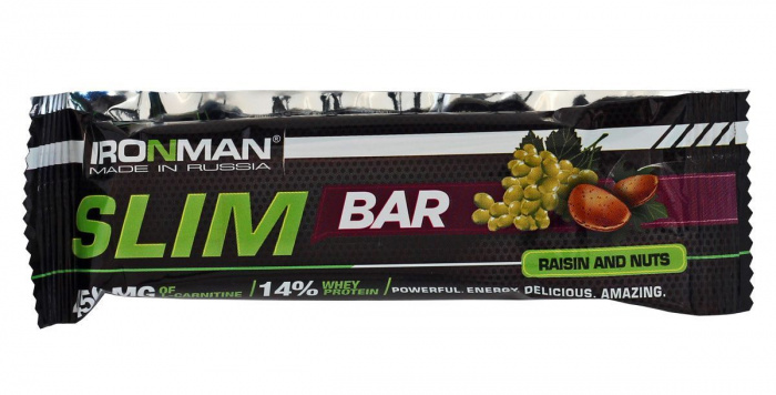 Батончик Protein Bar "IRONMAN" с коллагеном, 50 г (Изюм- орех/ тёмная глазурь) 1/30