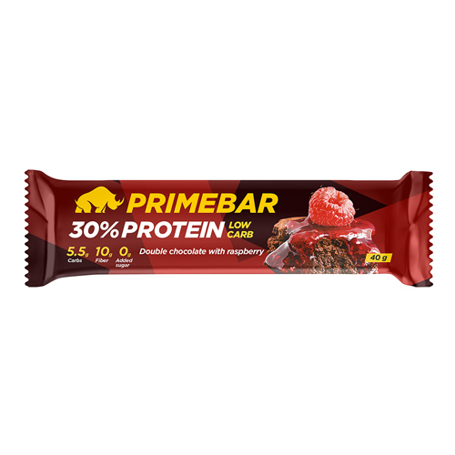 Батончик протеиновый PrimeBar SUPERFOOD двойной шоколад с малиной 40г. 1/12