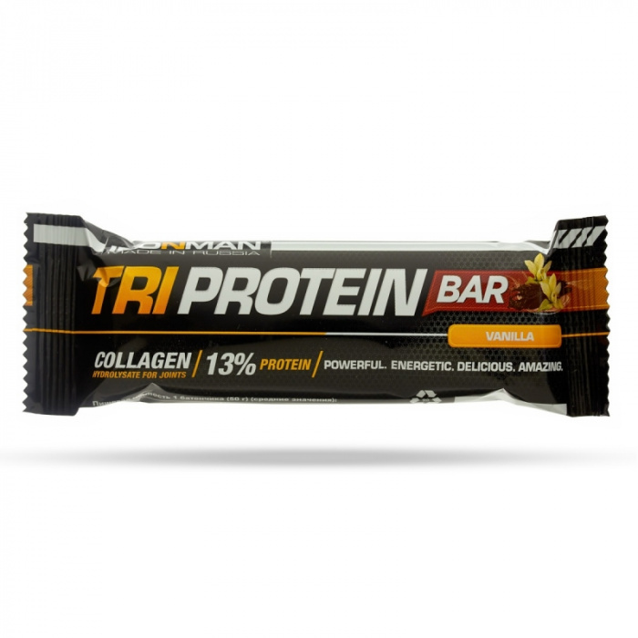 Батончик TRI Protein Bar "IRONMAN", 50 г (Ваниль/ тёмная глазурь) 1шт /24