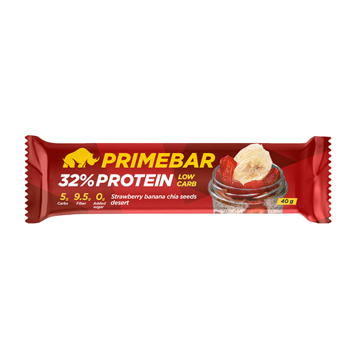 Батончик протеиновый PrimeBar SUPERFOOD клубнично-банановый десерт 40г. 1/12